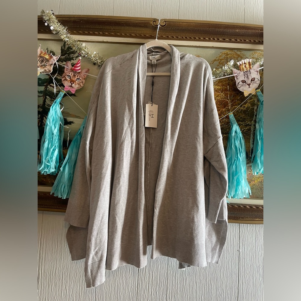 Halston Heritage Light Gray Drape Cardigan. BNWT. Size XL.